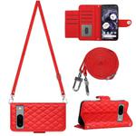 For Google Pixel 8a Rhombic Texture Flip Leather Phone Case with Long Lanyard(Red)