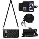For Google Pixel 8a Rhombic Texture Flip Leather Phone Case with Long Lanyard(Black)