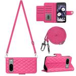 For Google Pixel 8a Rhombic Texture Flip Leather Phone Case with Long Lanyard(Rose Red)