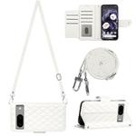 For Google Pixel 8a Rhombic Texture Flip Leather Phone Case with Long Lanyard(White)