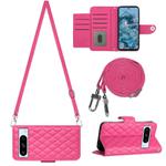 For Google Pixel 8 Pro Rhombic Texture Flip Leather Phone Case with Long Lanyard(Rose Red)