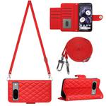 For Google Pixel 8 Rhombic Texture Flip Leather Phone Case with Long Lanyard(Red)