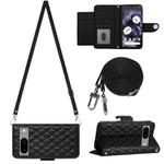 For Google Pixel 8 Rhombic Texture Flip Leather Phone Case with Long Lanyard(Black)