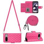 For Google Pixel 8 Rhombic Texture Flip Leather Phone Case with Long Lanyard(Rose Red)