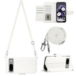 For Google Pixel 8 Rhombic Texture Flip Leather Phone Case with Long Lanyard(White)