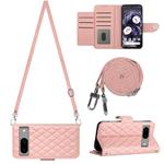 For Google Pixel 8 Rhombic Texture Flip Leather Phone Case with Long Lanyard(Coral Pink)