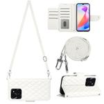 For Honor X6a Rhombic Texture Flip Leather Phone Case with Long Lanyard(White)