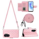 For Honor 90 Lite Rhombic Texture Flip Leather Phone Case with Long Lanyard(Pink)