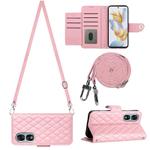 For Honor 90 Rhombic Texture Flip Leather Phone Case with Long Lanyard(Pink)