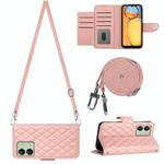 For Xiaomi Redmi 13C 4G Rhombic Texture Flip Leather Phone Case with Long Lanyard(Coral Pink)