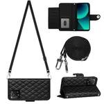 For Xiaomi 13T / 13T Pro Rhombic Texture Flip Leather Phone Case with Long Lanyard(Black)