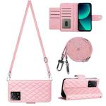 For Xiaomi 13T / 13T Pro Rhombic Texture Flip Leather Phone Case with Long Lanyard(Pink)