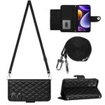 For Xiaomi Poco F5 / Redmi Note 12 Turbo Rhombic Texture Flip Leather Phone Case with Long Lanyard(Black)