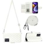 For Xiaomi Poco F5 / Redmi Note 12 Turbo Rhombic Texture Flip Leather Phone Case with Long Lanyard(White)