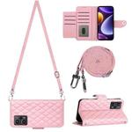 For Xiaomi Poco F5 / Redmi Note 12 Turbo Rhombic Texture Flip Leather Phone Case with Long Lanyard(Pink)