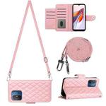 For Xiaomi Redmi 12C / 11A / Poco C55 Rhombic Texture Flip Leather Phone Case with Long Lanyard(Pink)