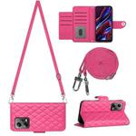 For Xiaomi Redmi Note 12 5G Global / Poco X5 Rhombic Texture Flip Leather Phone Case with Long Lanyard(Rose Red)