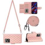 For Xiaomi Redmi Note 12 5G Global / Poco X5 Rhombic Texture Flip Leather Phone Case with Long Lanyard(Coral Pink)