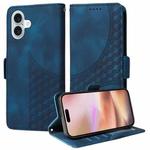 For iPhone 16 Plus Embossed Rhombus Starry Leather Phone Case(Blue)