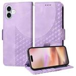 For iPhone 16 Plus Embossed Rhombus Starry Leather Phone Case(Purple)