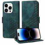 For iPhone 14 Pro Max Embossed Rhombus Starry Leather Phone Case(Green)