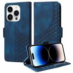 For iPhone 14 Pro Max Embossed Rhombus Starry Leather Phone Case(Blue)