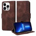 For iPhone 13 Pro Embossed Rhombus Starry Leather Phone Case(Brown)