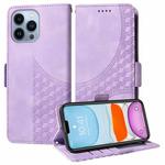 For iPhone 12 / 12 Pro Embossed Rhombus Starry Leather Phone Case(Purple)