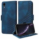 For iPhone XR Embossed Rhombus Starry Leather Phone Case(Blue)