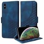 For iPhone XS Max Embossed Rhombus Starry Leather Phone Case(Blue)