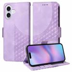 For iPhone 17 Embossed Rhombus Starry Leather Phone Case(Purple)