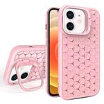 For iPhone 12 Honeycomb Radiating Lens Holder Magsafe Phone Case(Pink)