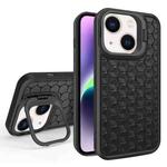 For iPhone 14 Plus Honeycomb Radiating Lens Holder Magsafe Phone Case(Black)