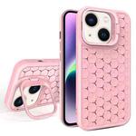 For iPhone 14 Plus Honeycomb Radiating Lens Holder Magsafe Phone Case(Pink)