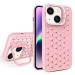 For iPhone 14 Honeycomb Radiating Lens Holder Magsafe Phone Case(Pink)