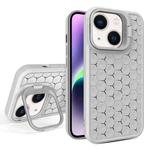 For iPhone 14 Honeycomb Radiating Lens Holder Magsafe Phone Case(Grey)