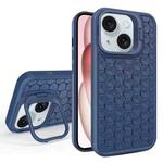 For iPhone 15 Honeycomb Radiating Lens Holder Magsafe Phone Case(Blue)