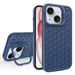 For iPhone 15 Plus Honeycomb Radiating Lens Holder Magsafe Phone Case(Blue)