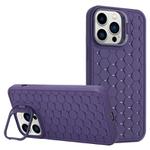 For iPhone 16 Pro Max Honeycomb Radiating Lens Holder Magsafe Phone Case(Purple)