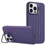 For iPhone 16 Pro Honeycomb Radiating Lens Holder Magsafe Phone Case(Purple)