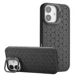 For iPhone 16 Plus Honeycomb Radiating Lens Holder Magsafe Phone Case(Black)