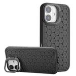 For iPhone 16 Honeycomb Radiating Lens Holder Magsafe Phone Case(Black)