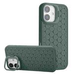 For iPhone 16 Honeycomb Radiating Lens Holder Magsafe Phone Case(Green)