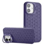 For iPhone 16 Honeycomb Radiating Lens Holder Magsafe Phone Case(Purple)