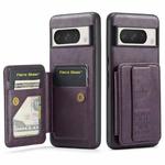 For Google Pixel 8 Pro Fierre Shann Oil Wax Cow Leather Card Holder Back Phone Case(Purple)