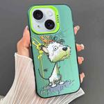 For iPhone 15 Plus Dual-sided IMD Animal Graffiti TPU + PC Phone Case(Melting White Green Dog)