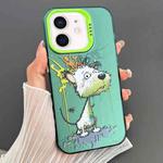 For iPhone 12 Dual-sided IMD Animal Graffiti TPU + PC Phone Case(Melting White Green Dog)