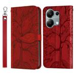For Xiaomi Redmi Note 13 Pro 4G Life Tree Embossing Pattern Leather Phone Case(Red)