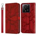 For Xiaomi 13T Life Tree Embossing Pattern Leather Phone Case(Red)