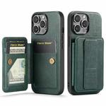 For iPhone 15 Pro Fierre Shann Oil Wax Cow Leather Card Holder Back Phone Case(Green)